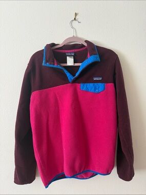 Patagonia Synchilla Fleece Pullover - Berry Pink, Burgundy & Bright Blue Trim